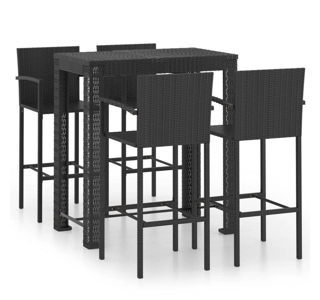 vidaXL Gartenlounge-Set 5-tlg. Garten-Bar-Set mit Armlehnen Poly Rattan Schwarz, (5-tlg) von vidaXL