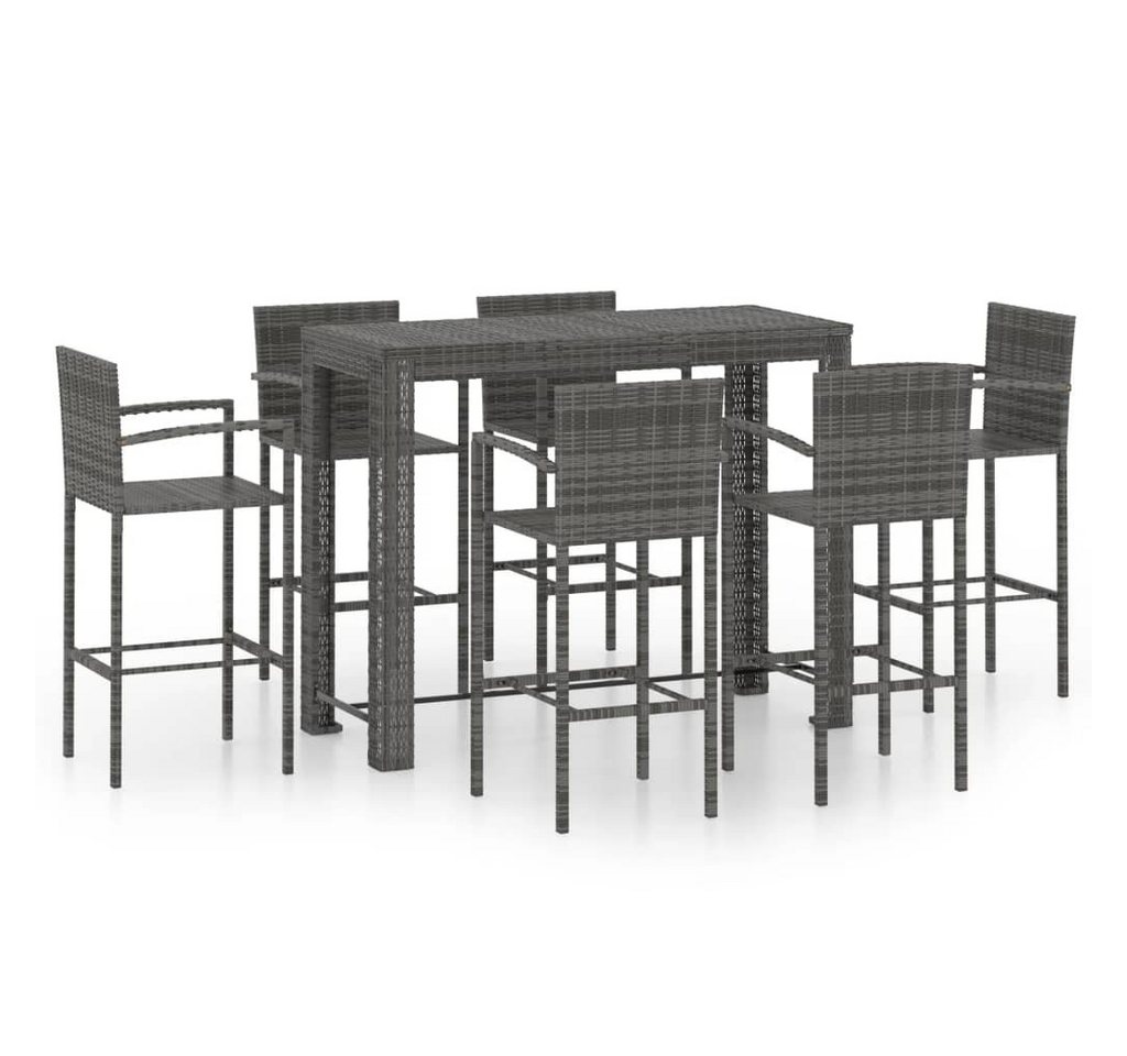 vidaXL Gartenlounge-Set 7-tlg. Garten-Bar-Set mit Armlehnen Poly Rattan Grau, (7-tlg) von vidaXL