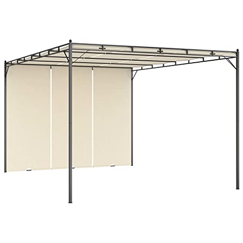 vidaXL Gartenpavillon mit Seitenvorhang Pavillon Pergola Gartenzelt Partyzelt Terrassendach Überdachung Sonnenschutz 4x3x2,25m Creme von vidaXL