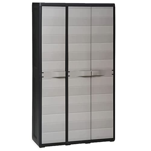 vidaXL Gartenschrank mit 4 Regalen Haushaltsschrank Kunststoffschrank Spindschrank Schrank Spind Terrassenschrank Balkonschrank Schwarz Grau von vidaXL