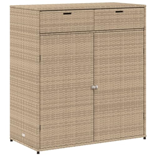 vidaXL Gartenschrank, Geräteschrank mit viel Stauraum, Beistellschrank Schrank mit Türen, Balkonschrank Terrassenschrank, Beige Poly Rattan von vidaXL