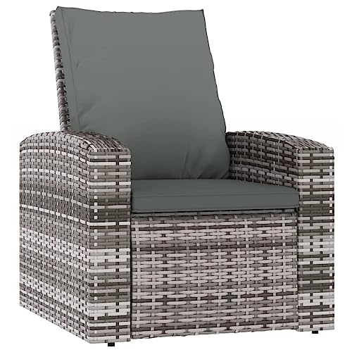 vidaXL Gartensessel Verstellbar, Sessel mit 1 Sitzkissen 1 Rückenkissen, Stuhl für Garten Terrasse, Relaxsessel Gartenmöbel, Grau Poly Rattan von vidaXL