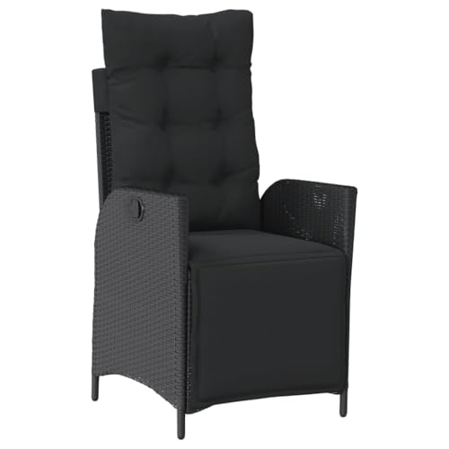 vidaXL Gartensessel mit Fußteil, Gartenstuhl Verstellbare Rückenlehne Fußteil, Sessel Stuhl Stahlrahmen, Gartenmöbel, Schwarz Poly Rattan von vidaXL