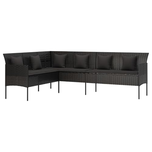 vidaXL Gartensofa, Sofa in L Form, Couch mit 3 Sitzkissen 6 Kissen, Relaxsofa Terrassensofa Gartenmöbel Terrassenmöbel, Schwarz Poly Rattan von vidaXL