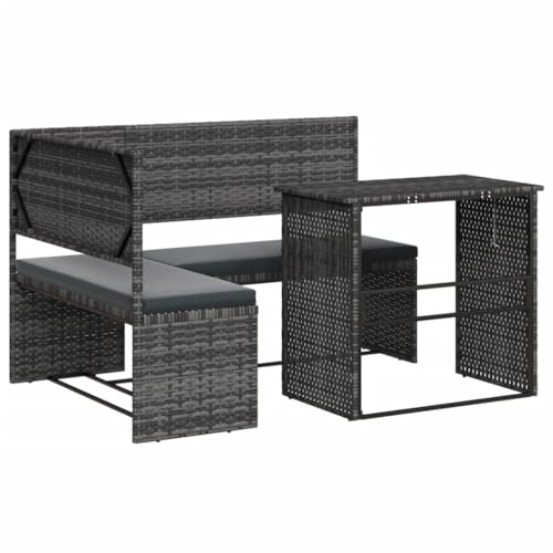 vidaXL Gartensofa, Sofa in L-Form mit Klapptisch Kissen, Sitzgruppe Lounge Couch für Terrasse Garten, Gartenmöbel Ecksofa, Grau Poly Rattan von vidaXL