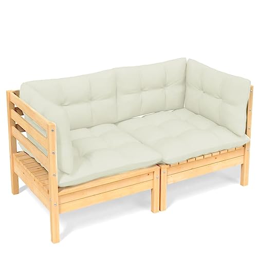 vidaXL Gartensofa 2-Sitzer, Gartenmöbel 2 Ecksofa mit Creme Kissen, Modular Sofa Lounge Sitzgruppe für Garten Terrasse Balkon, Loungemöbel, Massivholz Kiefer von vidaXL