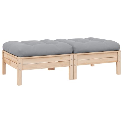 vidaXL Gartensofa 2-Sitzer, Gartenmöbel 2 Fußhocker mit Grauen Kissen, Modular Sofa Lounge Sitzgruppe für Garten Terrasse Balkon, Loungemöbel, Massivholz Kiefer von vidaXL