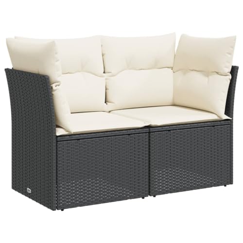 vidaXL Gartensofa 2-Sitzer, Outdoor Sofa mit abnehmbarem waschbarem Bezug, Gartenstuhl mit dick gepolsterten Kissen, Gartenmöbel Terrassenmöbel, Schwarz Poly Rattan vidaXL Gartensofa 2-Sitzer, Outdoor Sofa mit abnehmbarem waschbarem Bezug, Gartenstuhl mit dick gepolsterten Kissen, Gartenmöbel Terrassenmöbel, Schwarz Poly Rattan von vidaXL