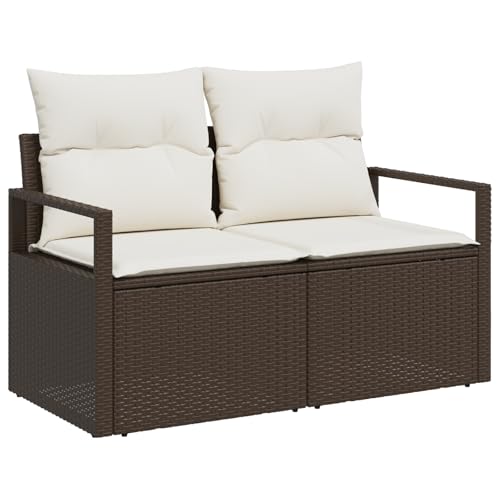 vidaXL Gartensofa 2-Sitzer mit Stauraum und Kissen Braun Poly Rattan von vidaXL