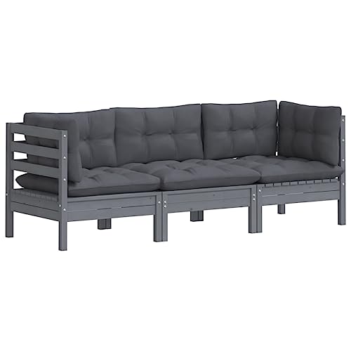 vidaXL Gartensofa 3-Sitzer, Gartenmöbel 2 Ecksofa 1 Mittelsofa mit Anthrazit Kissen, Modular Sofa Lounge Sitzgruppe für Garten Terrasse Balkon, Loungemöbel, Massivholz Kiefer von vidaXL