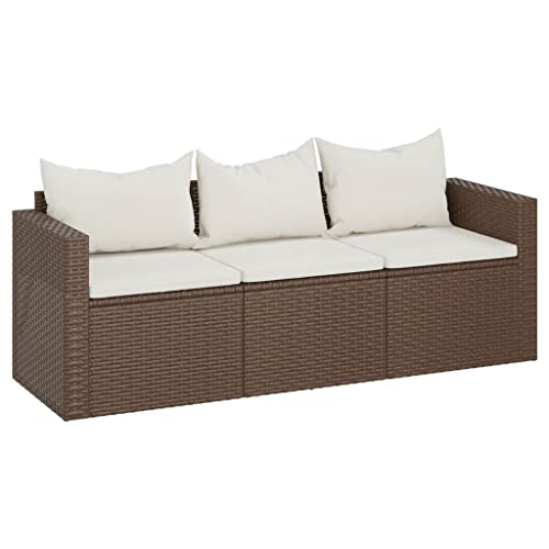 vidaXL Gartensofa 3-Sitzer mit Kissen Braun Poly Rattan von vidaXL