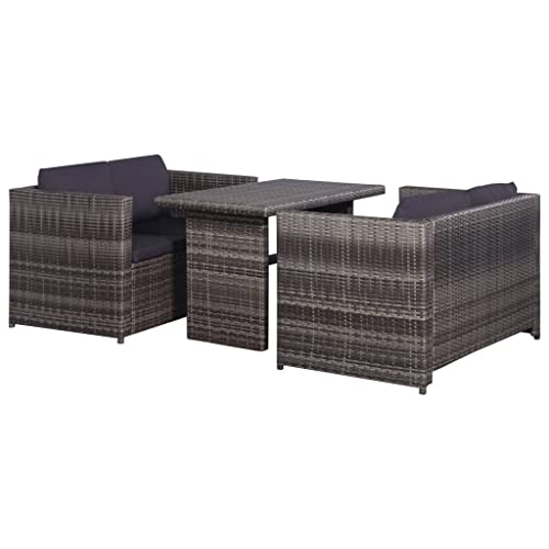 vidaXL Gartensofa 3-TLG. Poly Rattan Grau Gartenmöbel Gartenset Sitzgruppe von vidaXL
