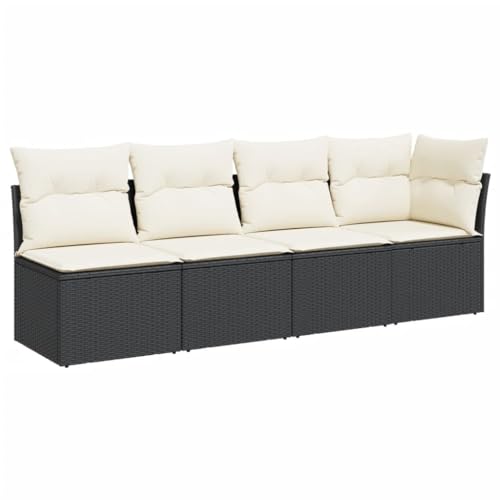 vidaXL Gartensofa 4-Sitzer, Outdoor Sofa mit abnehmbarem waschbarem Bezug, Gartenstuhl mit dick gepolsterten Kissen, Gartenmöbel Terrassenmöbel, Schwarz Poly Rattan von vidaXL