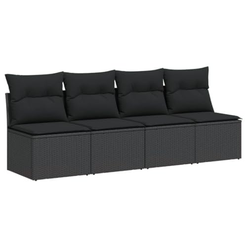 vidaXL Gartensofa 4-Sitzer, Outdoor Sofa mit abnehmbarem waschbarem Bezug, Gartenstuhl mit dick gepolsterten Kissen, Gartenmöbel Terrassenmöbel, Schwarz Poly Rattan von vidaXL