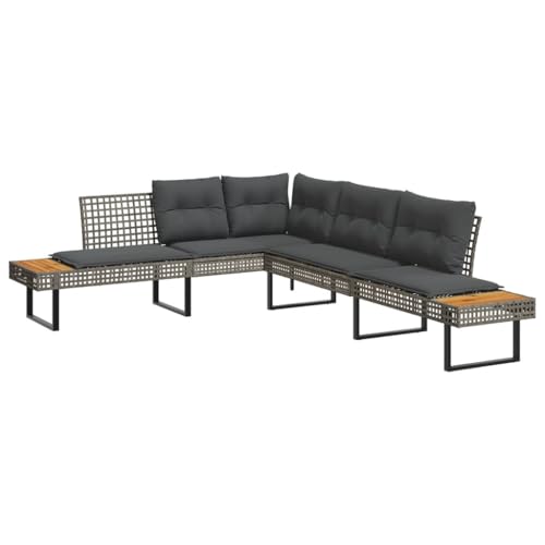 vidaXL Gartensofa in L-Form, Ecksofa mit Kissen 2 Ablagen, Lounge Set für Garten Terrasse, Gartenmöbel Sitzgruppe, Grau Poly Rattan Akazie vidaXL Gartensofa in L-Form, Ecksofa mit Kissen 2 Ablagen, Lounge Set für Garten Terrasse, Gartenmöbel Sitzgruppe, Grau Poly Rattan Akazie von vidaXL