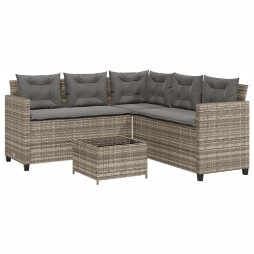 vidaXL Gartensofa in L-Form, Ecksofa mit Tisch Kissen, Lounge Set für Garten Terrasse, Sofa Garnitur Gartenmöbel, Grau Poly Rattan von vidaXL