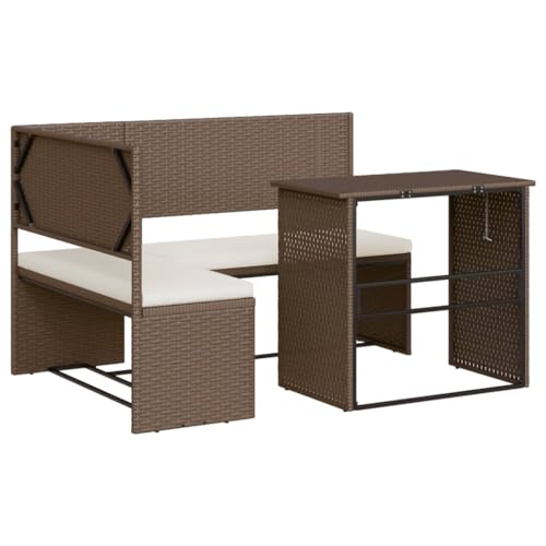 vidaXL Gartensofa, Sofa in L-Form mit Klapptisch Kissen, Sitzgruppe Lounge Couch für Terrasse Garten, Gartenmöbel Ecksofa, Braun Poly Rattan von vidaXL