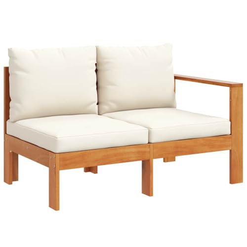 vidaXL Gartensofa 2-Sitzer, Gartensessel mit 1 Armlehne Kissen, Modular Loungesofa für Garten Terrasse, Sofa Garnitur Gartenmöbel, Massivholz Akazie von vidaXL