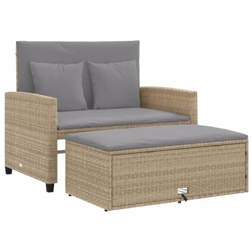 vidaXL Gartensofa mit Kissen 2-Sitzer, Outdoor Sofa mit Hocker mit Staufach, Couch mit abnehmbarm Bezug, Gartebmöbel Gartengarnitur, Beige Poly Rattan vidaXL Gartensofa mit Kissen 2-Sitzer, Outdoor Sofa mit Hocker mit Staufach, Couch mit abnehmbarm Bezug, Gartebmöbel Gartengarnitur, Beige Poly Rattan von vidaXL