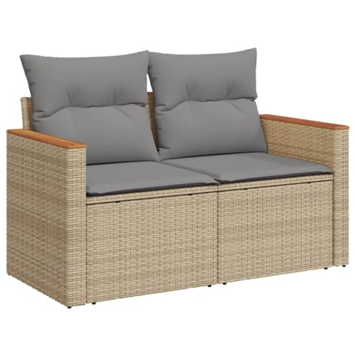 vidaXL Gartensofa mit Kissen 2-Sitzer, Sofa für Garten Terrasse, Terrassensofa mit abnehmbarem waschbarem Bezug, Gartenmöbel Terrassenmöbel, Beige Poly Rattan von vidaXL