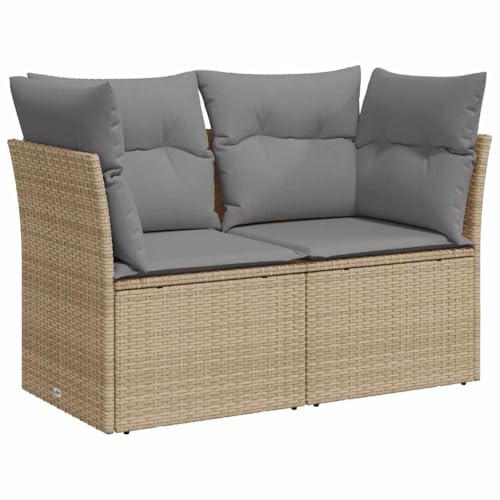 vidaXL Gartensofa mit Kissen 2-Sitzer, Sofa für Garten Terrasse, Terrassensofa mit abnehmbarem waschbarem Bezug, Gartenmöbel Terrassenmöbel, Beige Poly Rattan von vidaXL