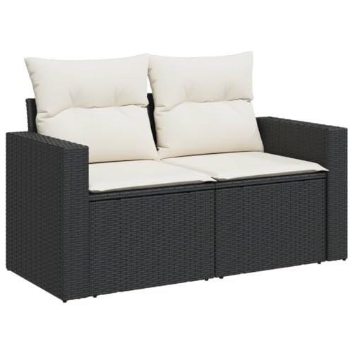 vidaXL Gartensofa mit Kissen 2-Sitzer, Sofa für Garten Terrasse, Terrassensofa mit abnehmbarem waschbarem Bezug, Gartenmöbel Terrassenmöbel, Schwarz Poly Rattan von vidaXL