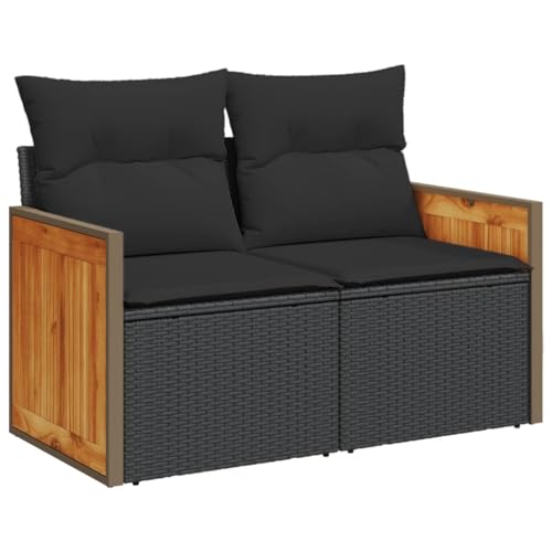 vidaXL Gartensofa mit Kissen 2-Sitzer, Sofa für Garten Terrasse, Terrassensofa mit abnehmbarem waschbarem Bezug, Gartenmöbel Terrassenmöbel, Schwarz Poly Rattan von vidaXL