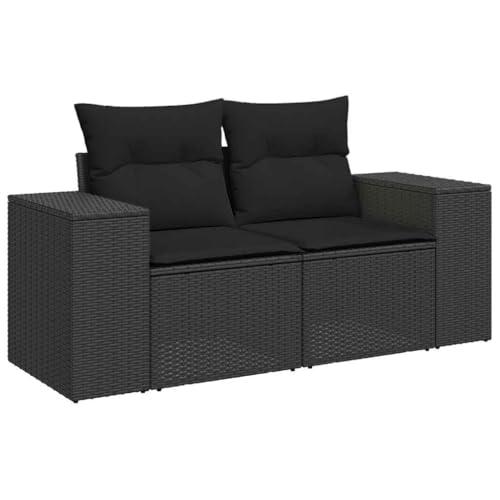 vidaXL Gartensofa mit Kissen 2-Sitzer, Sofa für Garten Terrasse, Terrassensofa mit abnehmbarem waschbarem Bezug, Gartenmöbel Terrassenmöbel, Schwarz Poly Rattan vidaXL Gartensofa mit Kissen 2-Sitzer, Sofa für Garten Terrasse, Terrassensofa mit abnehmbarem waschbarem Bezug, Gartenmöbel Terrassenmöbel, Schwarz Poly Rattan von vidaXL
