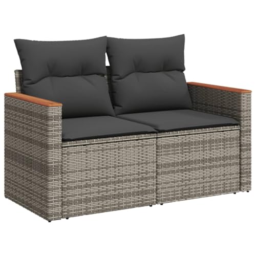 vidaXL Gartensofa mit Kissen 2-Sitzer, Sofa mit Staufach unter Sitzfläche, Terrassensofa mit abnehmbarem waschbarem Bezug, Gartenmöbel Sofagarnitur, Grau Poly Rattan von vidaXL