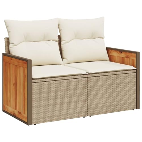 vidaXL Gartensofa mit Kissen 2-Sitzer, Sofa mit Staufach unter Sitzfläche, Terrassensofa mit abnehmbarem waschbarem Bezug, Gartenmöbel Terrassenmöbel, Beige Poly Rattan vidaXL Gartensofa mit Kissen 2-Sitzer, Sofa mit Staufach unter Sitzfläche, Terrassensofa mit abnehmbarem waschbarem Bezug, Gartenmöbel Terrassenmöbel, Beige Poly Rattan von vidaXL