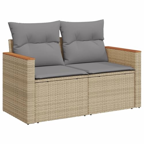 vidaXL Gartensofa mit Kissen 2-Sitzer, Sofa mit Staufach unter Sitzfläche, Terrassensofa mit abnehmbarem waschbarem Bezug, Gartenmöbel Terrassenmöbel, Beige Poly Rattan von vidaXL