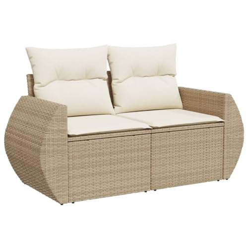 vidaXL Gartensofa mit Kissen 2-Sitzer, Sofa mit Staufach unter Sitzfläche, Terrassensofa mit abnehmbarem waschbarem Bezug, Gartenmöbel Terrassenmöbel, Beige Poly Rattan von vidaXL