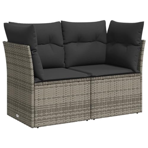 vidaXL Gartensofa mit Kissen 2-Sitzer, Sofa mit Staufach unter Sitzfläche, Terrassensofa mit abnehmbarem waschbarem Bezug, Gartenmöbel Terrassenmöbel, Grau Poly Rattan von vidaXL