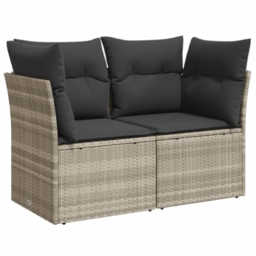 vidaXL Gartensofa mit Kissen 2-Sitzer, Sofa mit Staufach unter Sitzfläche, Terrassensofa mit abnehmbarem waschbarem Bezug, Gartenmöbel Terrassenmöbel, Hellgrau Poly Rattan von vidaXL