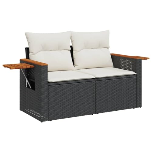 vidaXL Gartensofa mit Kissen 2-Sitzer, Sofa mit Staufach unter Sitzfläche, Terrassensofa mit abnehmbarem waschbarem Bezug, Gartenmöbel Terrassenmöbel, Schwarz Poly Rattan von vidaXL