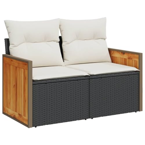vidaXL Gartensofa mit Kissen 2-Sitzer, Sofa mit Staufach unter Sitzfläche, Terrassensofa mit abnehmbarem waschbarem Bezug, Gartenmöbel Terrassenmöbel, Schwarz Poly Rattan von vidaXL