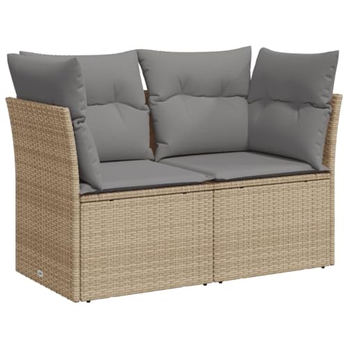 vidaXL Gartensofa mit Kissen 2-Sitzer, Sofa mit Staufach unter Sitzfläche, Terrassensofa mit abnehmbarem waschbarem Bezug, Gartenmöbel Terrassenmöbel, Beige Poly Rattan von vidaXL