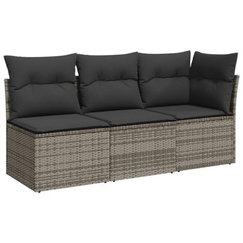vidaXL Gartensofa mit Kissen 3-Sitzer, Sofa mit Staufach unter Sitzfläche, Terrassensofa mit abnehmbarem waschbarem Bezug, Gartenmöbel Terrassenmöbel, Grau Poly Rattan von vidaXL