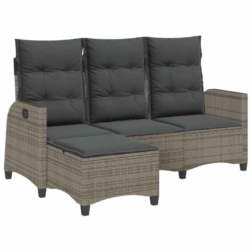 vidaXL Gartensofa mit Liegefunktion Kissen L-Form Grau Poly Rattan, Gartensofa, Sofa mit Liegefunktion, Außensofa, Outdoor Sofa, Terrassensofa von vidaXL