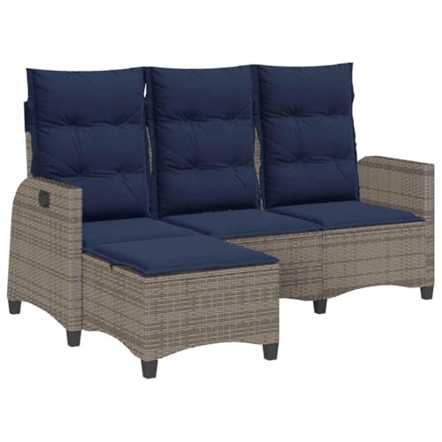 vidaXL Gartensofa mit Liegefunktion Kissen L-Form Grau Poly Rattan, Gartensofa, Sofa mit Liegefunktion, Außensofa, Outdoor Sofa, Terrassensofa von vidaXL