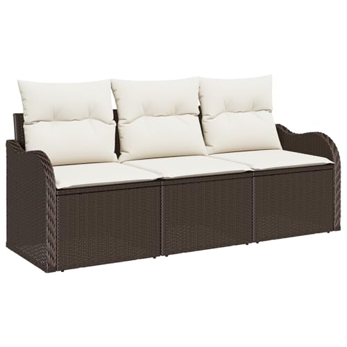 vidaXL Garten Sofa Armlos Braun mit cremefarbenen Kissen Poly Rattan Stahlrahmen für Outdoor Patio Balkon Sitzanordnung Modulares Möbel Set Sofas Einzelstuhl Sektional vidaXL Garten Sofa Armlos Braun mit cremefarbenen Kissen Poly Rattan Stahlrahmen für Outdoor Patio Balkon Sitzanordnung Modulares Möbel Set Sofas Einzelstuhl Sektional von vidaXL