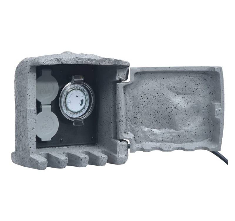vidaXL Gartensteckdose 2-fach Timer Polyresin Grau Steckdosenleiste von vidaXL