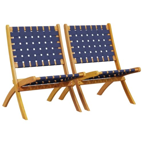 vidaXL Gartenstühle 2 STK., Gartenstuhl Klappbar, Klappstuhl Stuhl für Garten Terrasse, Balkonstuhl Terrassenstuhl, Dunkelblau Massivholz Akazie Stoff von vidaXL