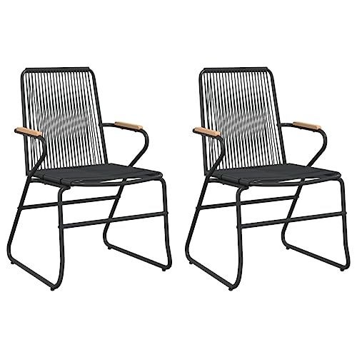 vidaXL Gartenstühle 2 STK., Gartenstuhl Stahlgestell, Terrassenstuhl mit Rückenlehne Armlehnen, Gartensessel Stuhl Balkonstuhl, Schwarz PVC Rattan von vidaXL