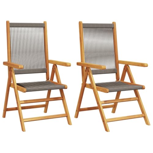 vidaXL Gartenstühle 2 STK., Gartenstuhl mit Liegefunktion, Klappstuhl für Garten Balkon Terrasse, Gartensessel Stuhlset, Grau Massivholz Akazie Polypropylen von vidaXL