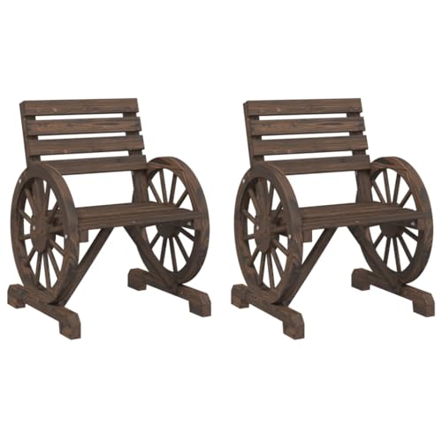 vidaXL Gartenstühle 2 STK., Gartenstuhl mit Wagenräder-Design, Gartensessel Stuhl für Garten Terrasse Innenhof, Sessel Stuhlset Gartenmöbel, Landhausstil, Massivholz Tanne von vidaXL