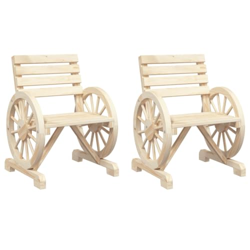 vidaXL Gartenstühle 2 STK., Gartenstuhl mit Wagenräder-Design, Gartensessel Stuhl für Garten Terrasse Innenhof, Sessel Stuhlset Gartenmöbel, Landhausstil, Massivholz Tanne von vidaXL