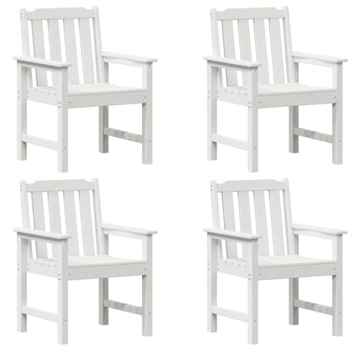 vidaXL Garten Essstühle Set von 4 Weiß Latten-Design HDPE Outdoor Möbel Bequeme Armlehnen Ideal für Balkon und Terrassen-Sitzgelegenheiten Wasserdicht Modern von vidaXL
