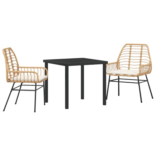 vidaXL Gartenstühle Set aus 2 Braune Poly Rattan Leichte Armlehner mit Cremefarbenen Kissen für Gartenessen Wetterbeständig Moderner Design Outdoor Sitzstuhl Bistro Armstuhl von vidaXL