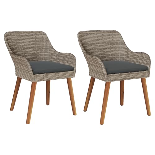 vidaXL Gartenstühle Mit Kissen Set Aus 2 Hellbraun Teakholz Und Rattan Patio Außenbereich Sitzmöbel Ergonomisches Design Für Bequeme Entspannung Möbel Stylisches Modernes Dekor Langlebig von vidaXL